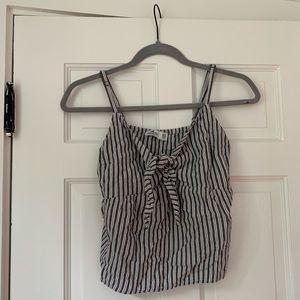Cropped Navy and White Tank Top with Tie, Hollister, Size Extra Small